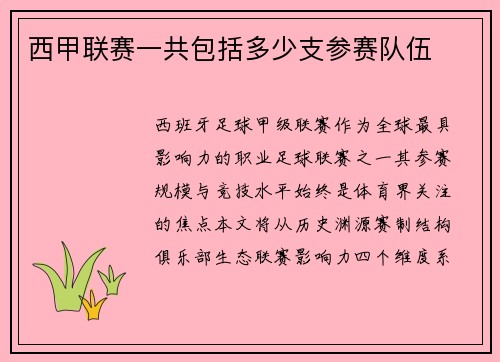 西甲联赛一共包括多少支参赛队伍